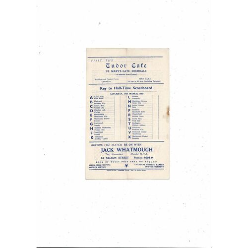 1954/55 Rochdale v Accrington Stanley Football Programme