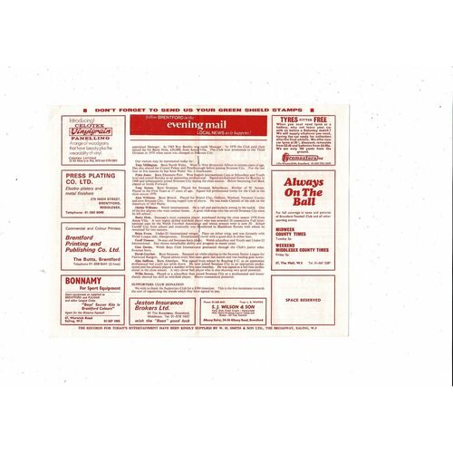 1971/72 Brentford v Swansea City FA Cup Replay Football Programme