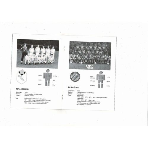 CSKA Moscow v Club Brugge UEFA Champions League Football Programme 1992/93