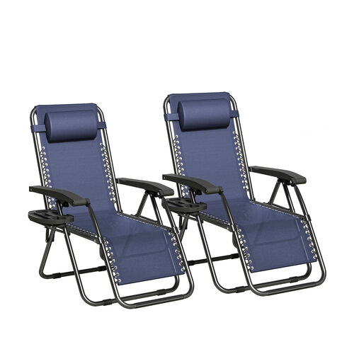 mcc direct Zero Gravity Reclining Chair Set of 2 – Folding Outdoor & Garden Chairs with Textilene Fabric, Cup Holder and Headrest Pillow – TEXTILENE