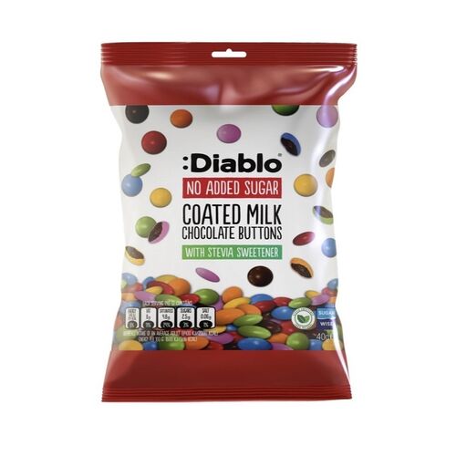 Diablo Diabetic No Added Sugar Coated Milk Chocolate Buttons (Stevia) 40g