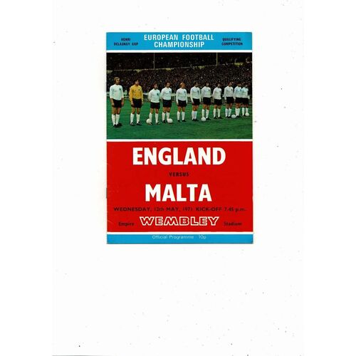1971 England v Malta Football Programme