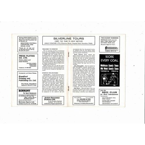 Brentford v Everton Denis Piggott Testimonial Football Programme 1972/73