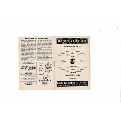 1955/56 Birmingham City v Manchester City Football Programme