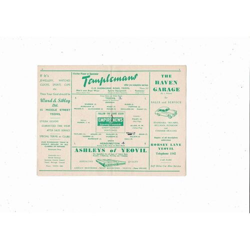 1956/57 Yeovil Town v Headington Southern League Football Programme
