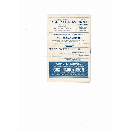 1957/58 Sheffield Wednesday v Leeds United Football Programme