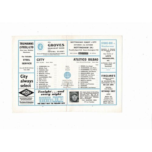 Manchester City v Bilbao European Cup Winners Cup Football Programme 1969/70