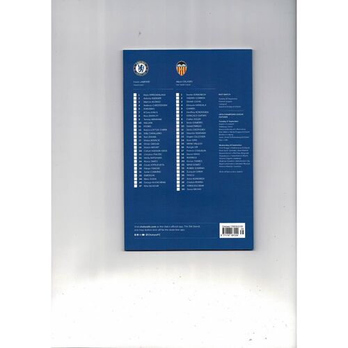 Chelsea v Valencia Champions League Football Programme 2019/20