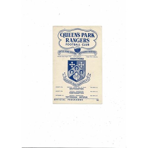 1955/56 Queens Park Rangers v Brentford Football Programme