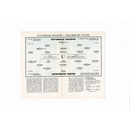 Tottenham Hotspur v Manchester United European Cup Winners Cup Football Programme 1963/64 Nov