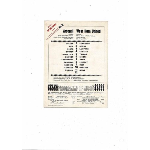 1970/71 Arsenal v West Ham United Football Programme