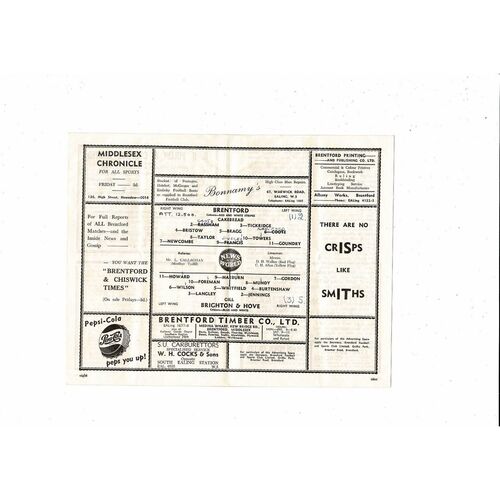 1956/57 Brentford v Brighton Football Programme