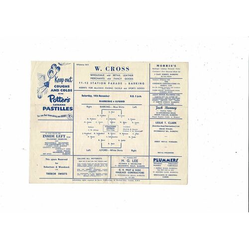 1959/60 Barking v Ilford Isthmian League Football Programme