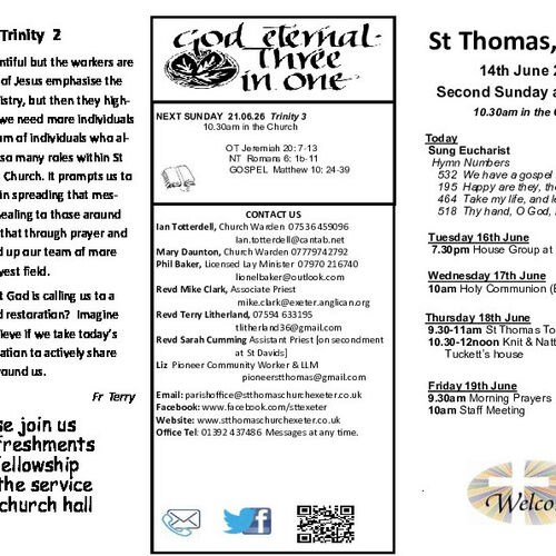 Pew Sheet | The Parish of St Thomas, Exeter