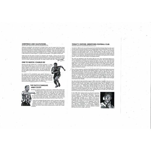 Sutton United v Brentford Friendly Programme 2006/07