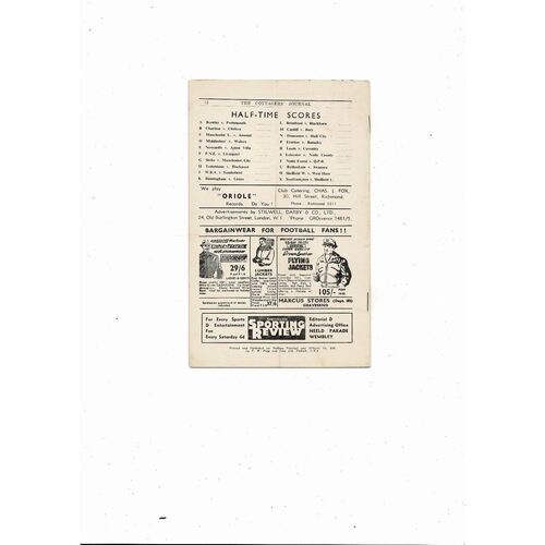 1951/52 Fulham v Huddersfield Town Football Programme