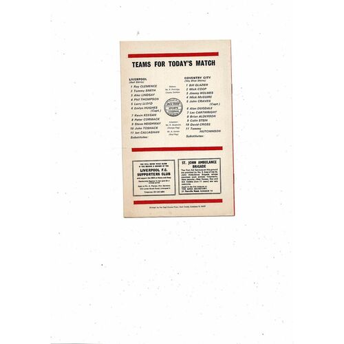 1973/74 Liverpool v Coventry City Football Programme
