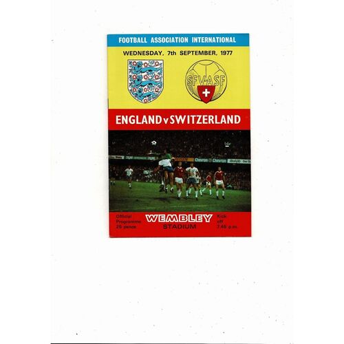 1977 England v Switzerland Football Programme