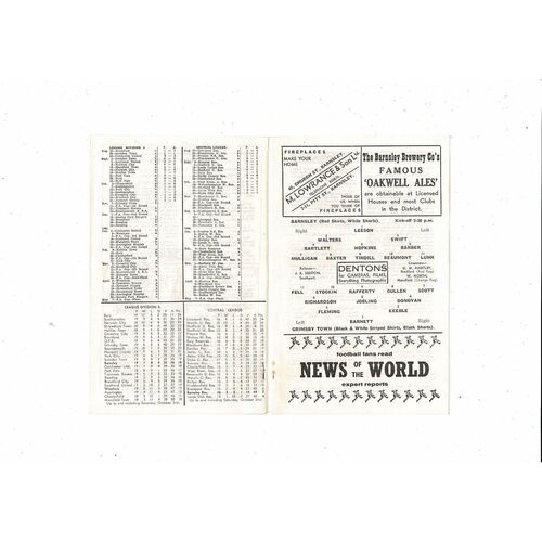 1959/60 Barnsley v Grimsby Town Football Programme