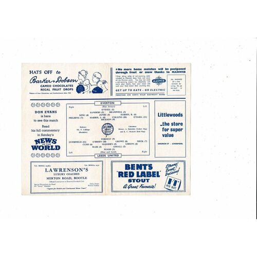 1958/59 Everton v Leeds United Football Programme