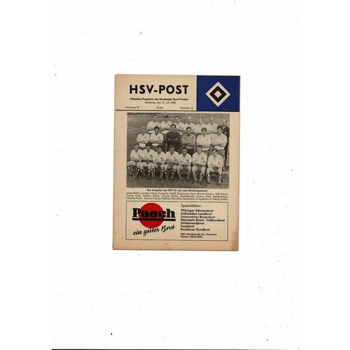 Hamburg v Manchester United Friendly Football Programme 1968/69