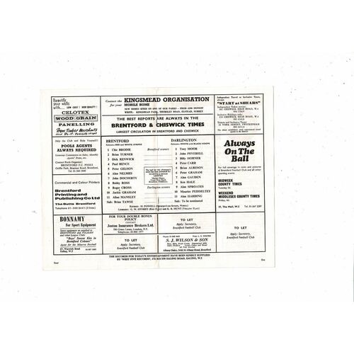 1970/71 Brentford v Darlington Football Programme