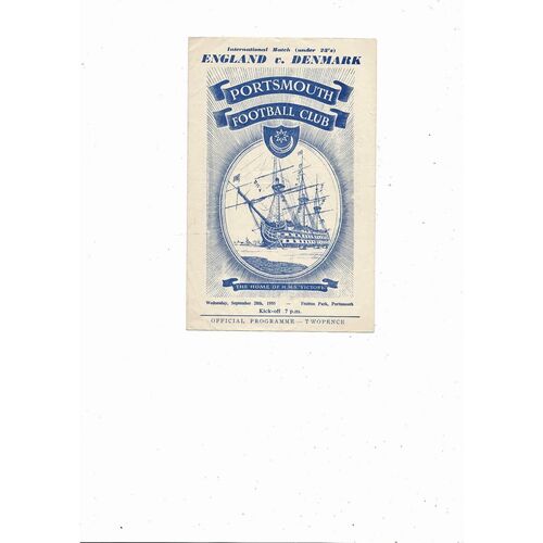 1955 England v Denmark U23 International Programme + Press Cutting @ Portsmouth