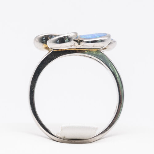 Flower design blue opalite stone on 925 sterling silver ring