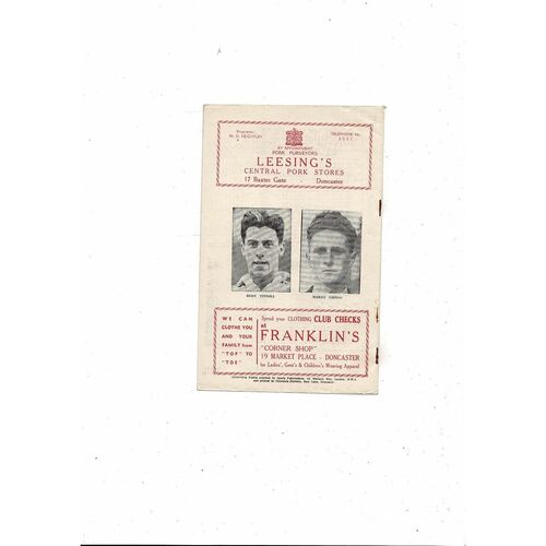 Doncaster Rovers Past v Present Ronnie Dodd Testimonial Football Programme 1956/57