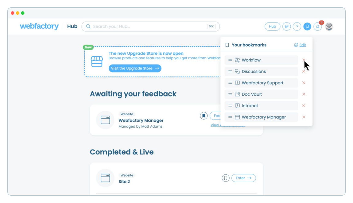 How to edit, reorder and remove your bookmarks | Webfactory Support | Webfactory