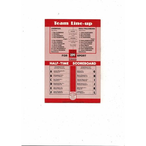 Liverpool v Palloseura European Cup Football Programme 1980/81