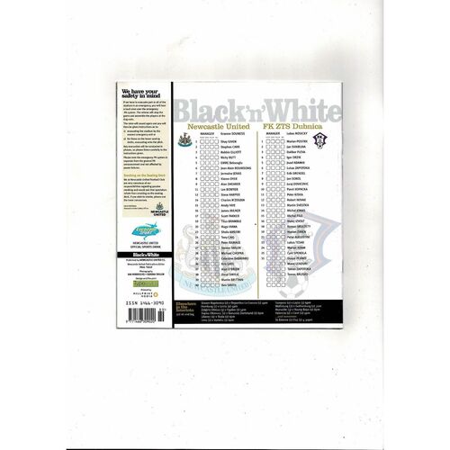 Newcastle United v FK ZTS Dubnica Intertoto Cup Football Programme 2005/06