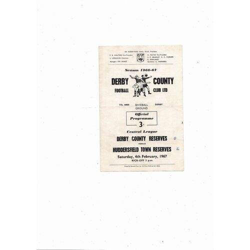 Derby County v Newcastle United Central League Football Programme 1966/67