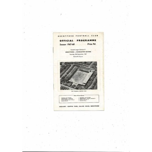 1967/68 Brentford v Doncaster Rovers Football Programme