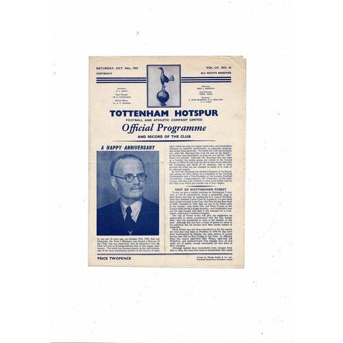 1959/60 Tottenham Hotspur v Nottingham Forest Football Programme