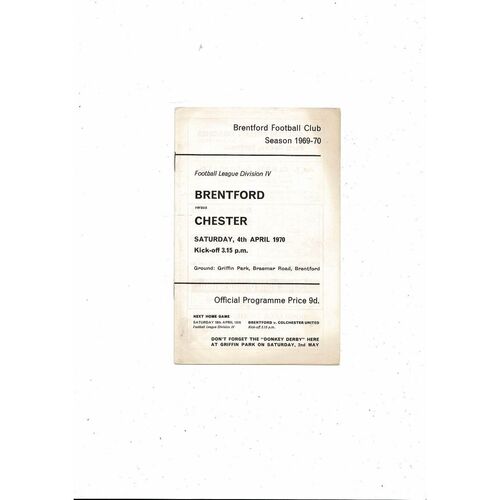 1969/70 Brentford v Chester City Football Programme
