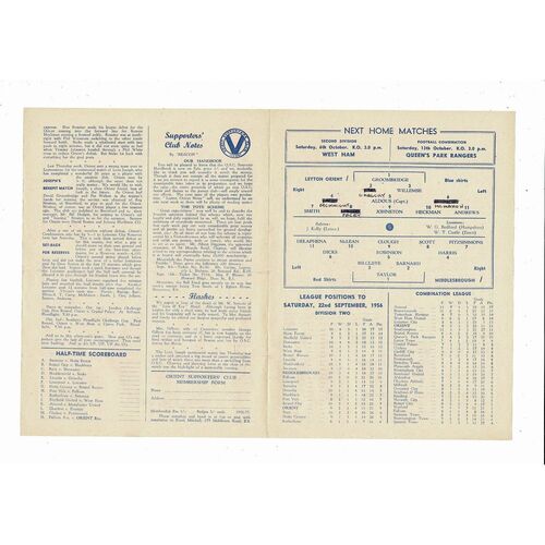 1956/57 Leyton Orient v Middlesbrough Football Programme
