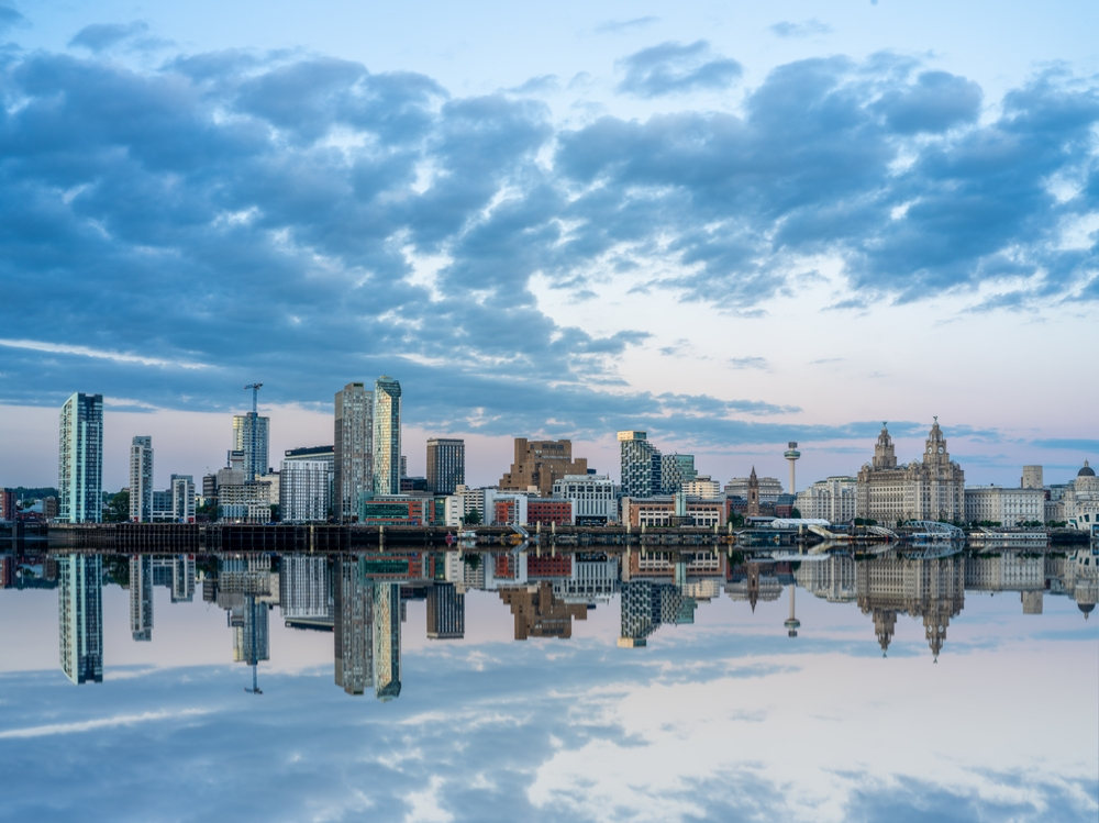 Liverpool waterfront skyline and its reflection