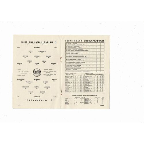1957/58 West Bromwhich Albion v Portsmouth Football Programme