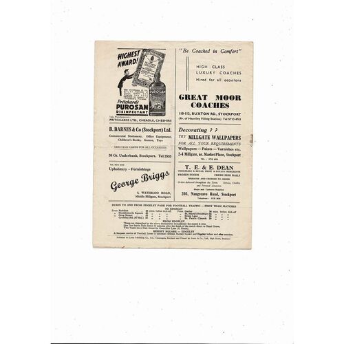 1958/59 Stockport County v Swindon Town Football Programme