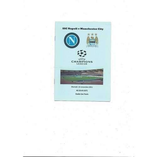 Napoli v Manchester City Champions League Football Programme & Fanzine 2011/12