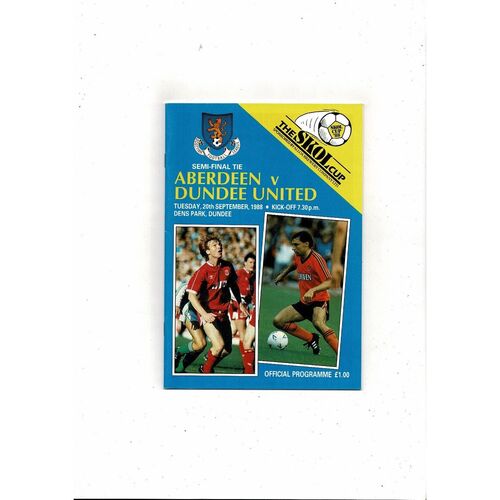 1988/89 Aberdeen v Dundee United Scottish League Cup Semi Final Football Programme