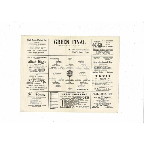 1959/60 Rochdale v Doncaster Rovers Football Programme