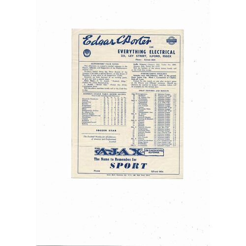 1956/57 Ilford v Walthamstow Avenue FA Amateur Cup Football Programme