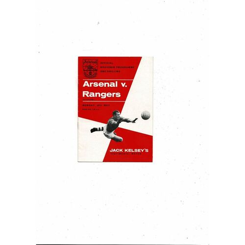 Arsenal v Rangers Jack Kelsey Testimonial Football Programmes 1962/63