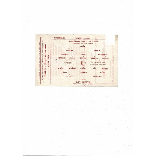 Manchester United v Bury Central League Football Programme 1957/58