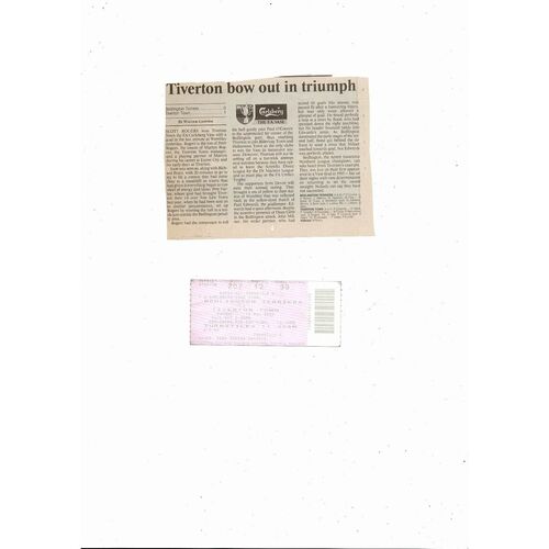 1999 Bedlington Terriers v Tiverton Town FA Vase Final Football Programme + Ticket & Press Cutting