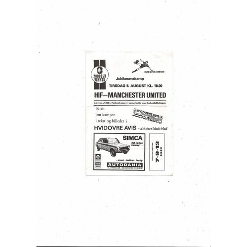 Hvidovre v Manchester United Friendly Football Programme 1975/76