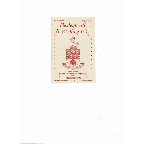 1956/57 Bexleyheath & Welling v Snowdown Kent League Football Programme