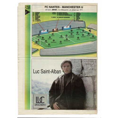 FC Nantes v Manchester United Champions League Newspaper Football Programme 2001/02